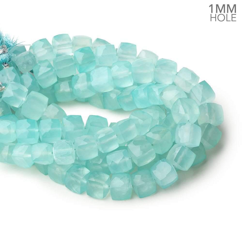 8x8mm Seafoam Blue Chalcedony faceted cubes 8 inch 25 large hole beads