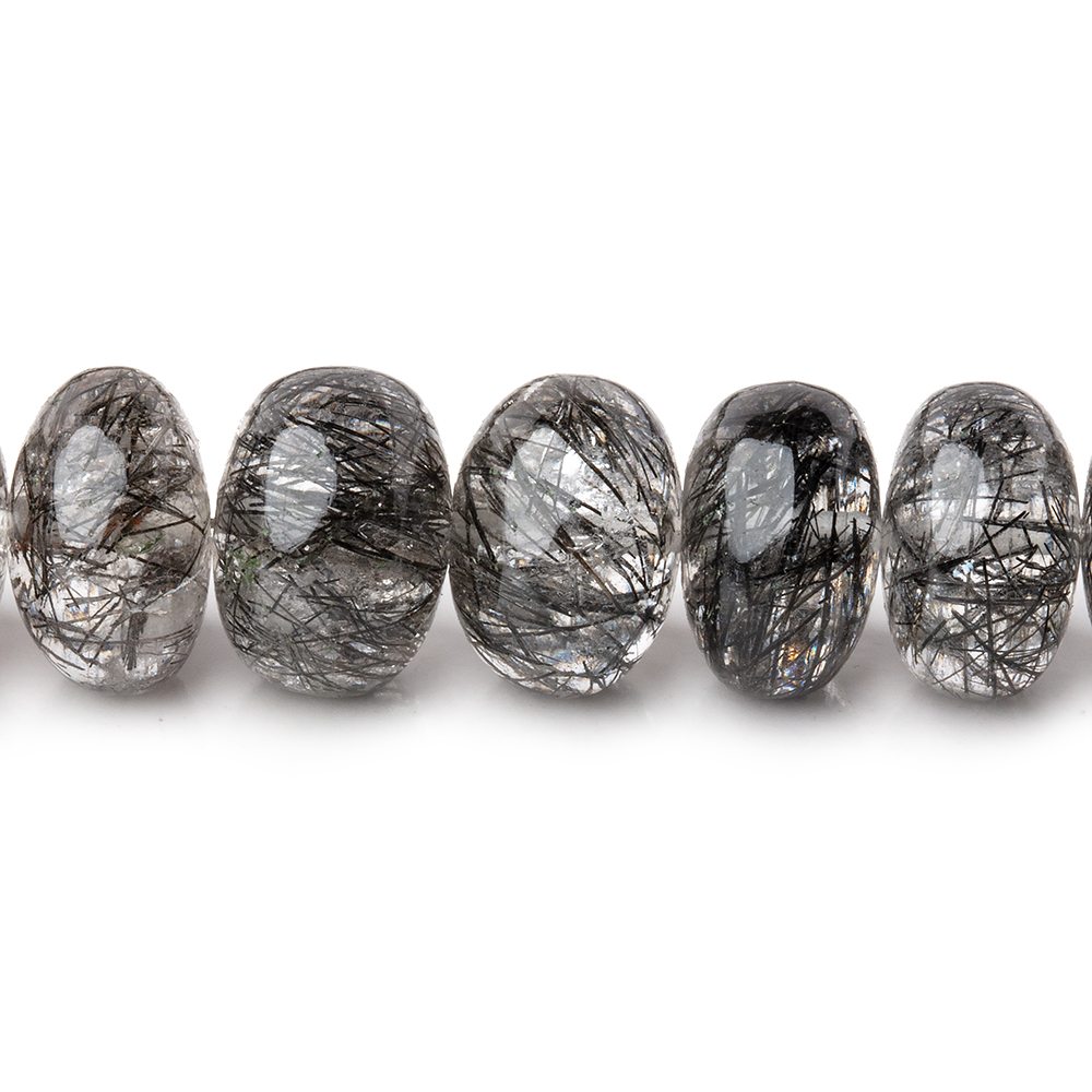 9-10mm Black Tourmalinated Quartz Plain Rondelles 16 inch 63 beads AAA