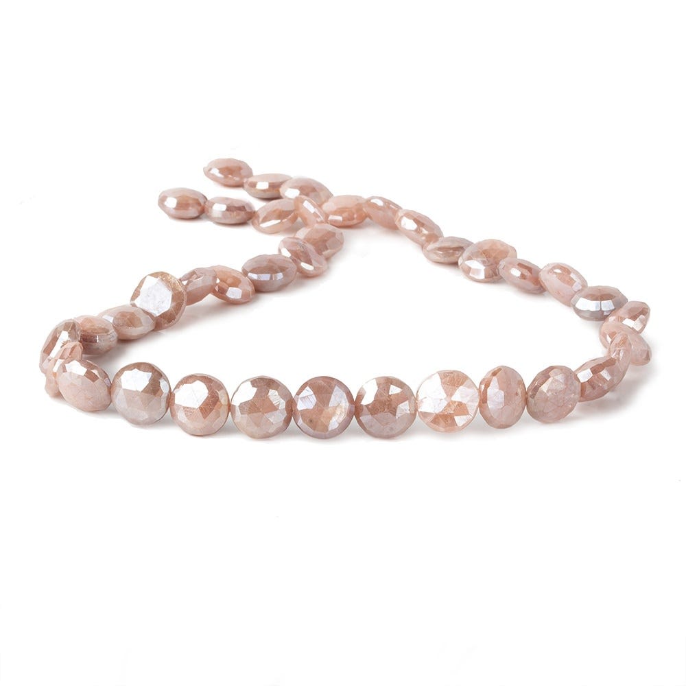 9-10mm Mystic Dark Peach Moonstone faceted coins 14 inch 36 beads