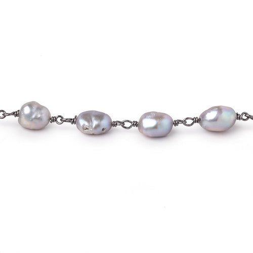 9-10mm Silver Baroque Pearls on Black Gold over .925 Silver Chain
