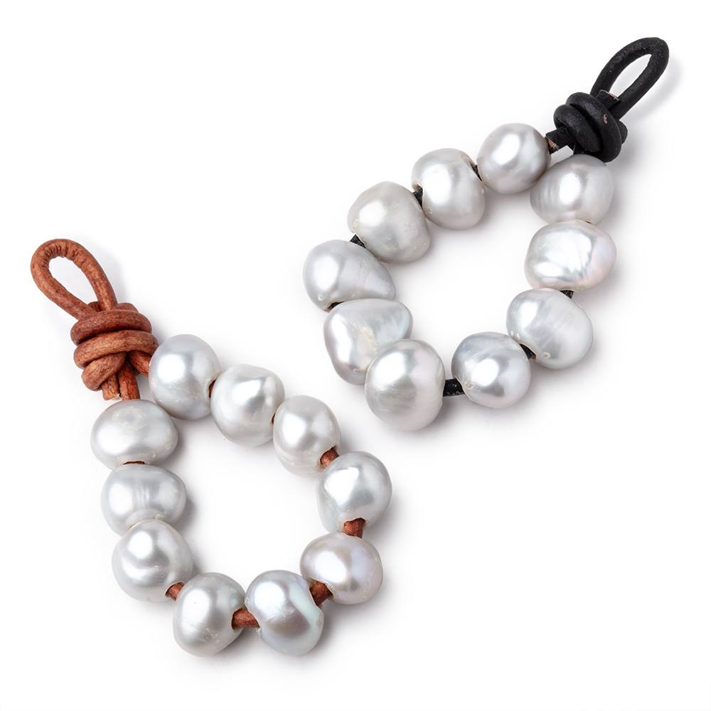 9-10mm Steel Silver Large Hole Baroque Pearls Set of 10