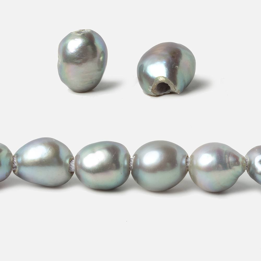 9-10mm Teal Silver Baroque large hole Freshwater Pearls 16 inch 36 pieces