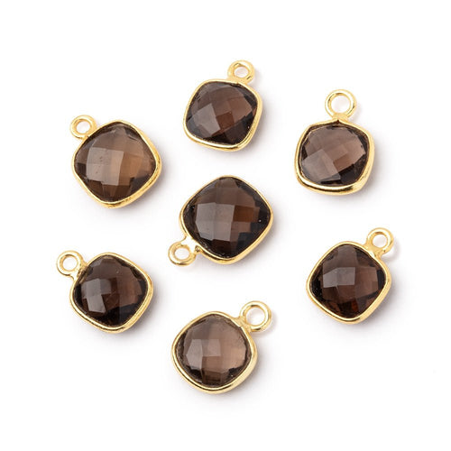 9-10mm Vermeil Bezel Smoky Quartz Faceted Cushion Pendant 1 piece