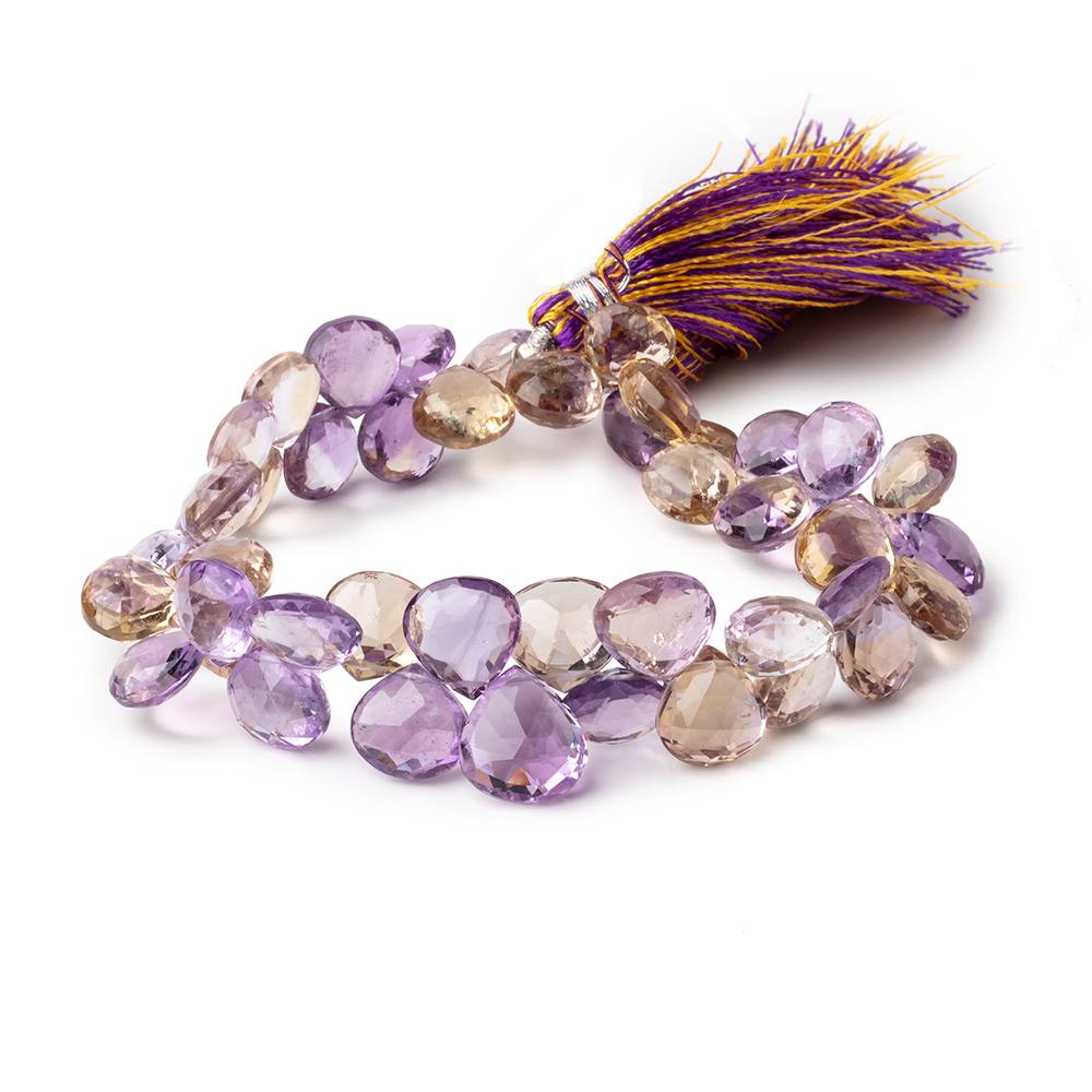 9-11mm Ametrine Faceted Heart Beads 8 inch 46 pieces