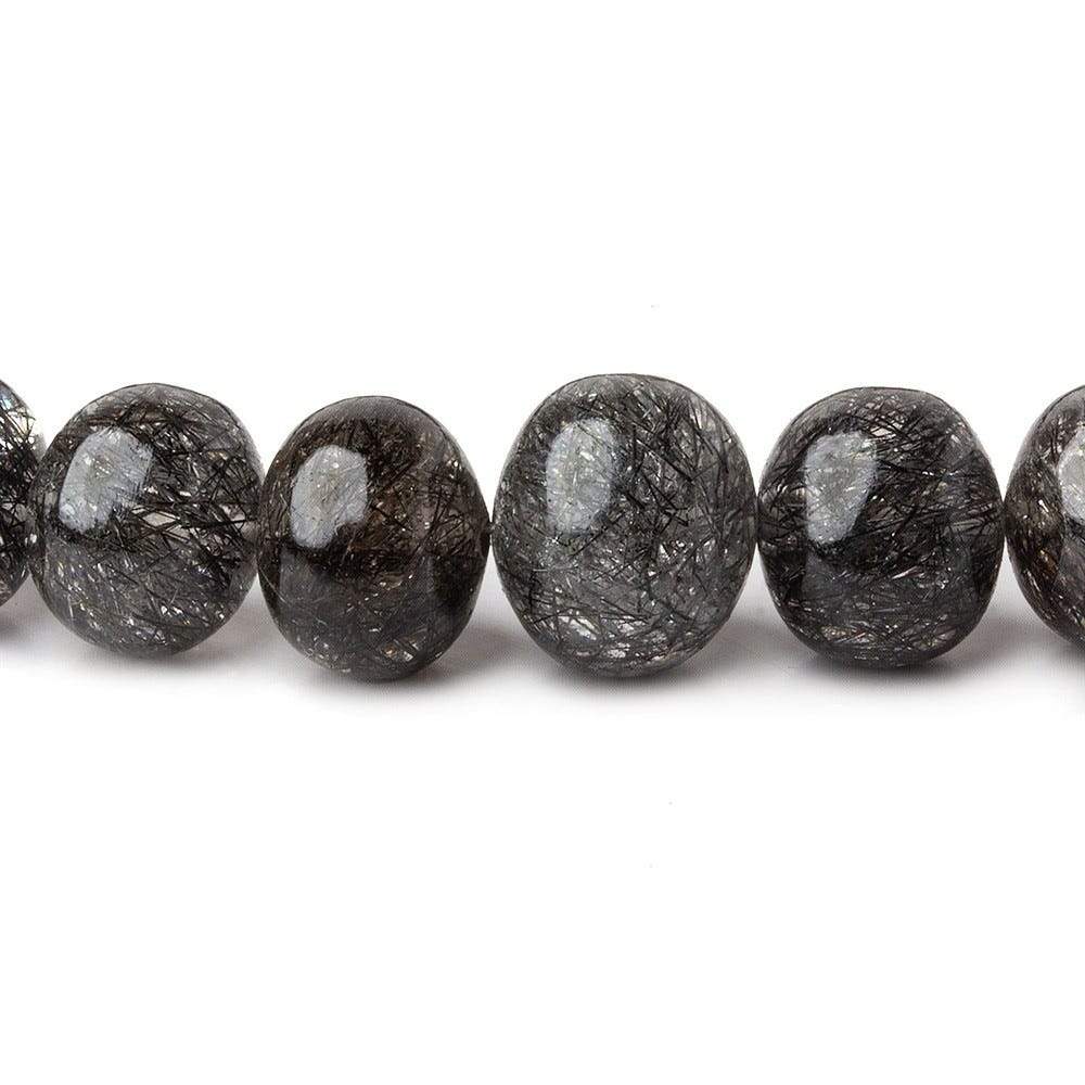 9-12mm Black Tourmalinated Quartz Plain Rondelles 16 inch 51 pieces