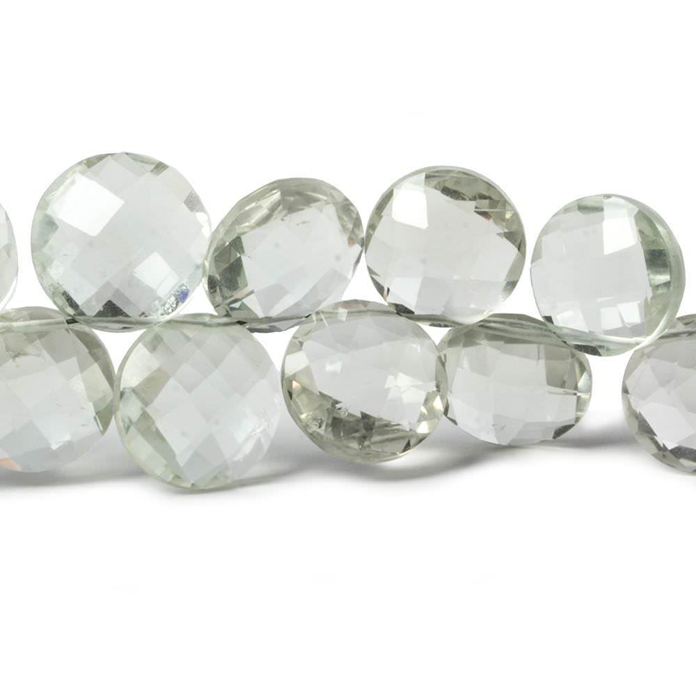 9-13mm Prasiolite Top Drilled Faceted Coin Beads 7 inch 30 pieces