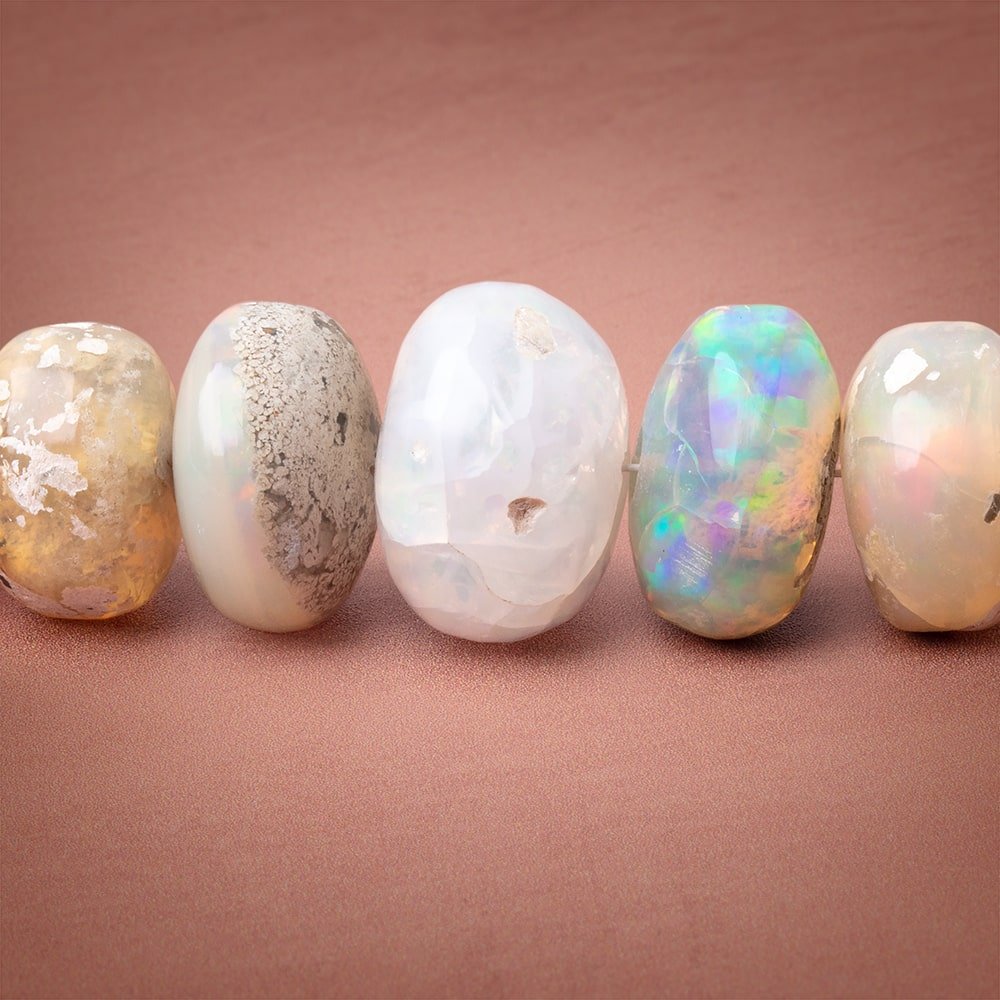 9-15mm Ethiopian Opal with Matrix Plain Rondelle Beads 20 inch 69 pieces AA