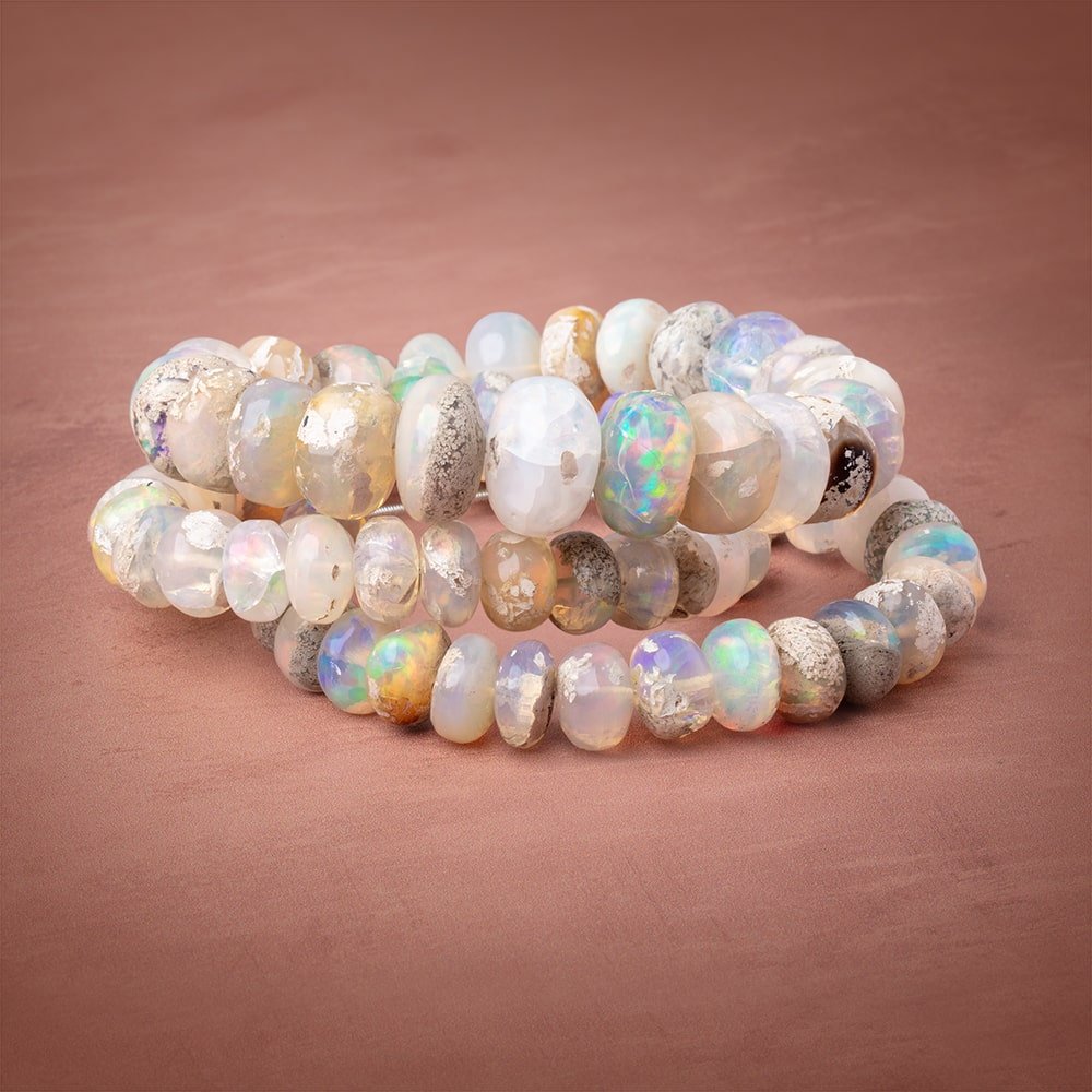 9-15mm Ethiopian Opal with Matrix Plain Rondelle Beads 20 inch 69 pieces AA