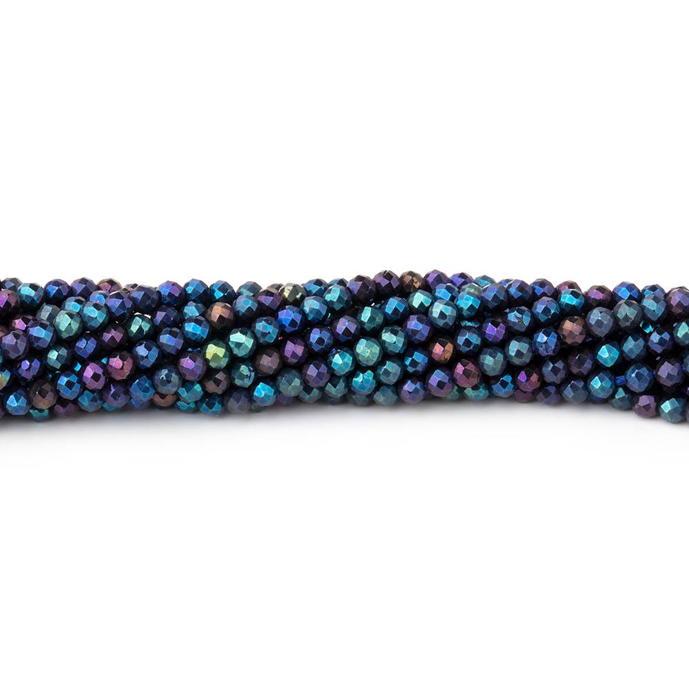 2mm Metallic Peacock Black Spinel Micro Faceted Rounds 13 inch 183 beads