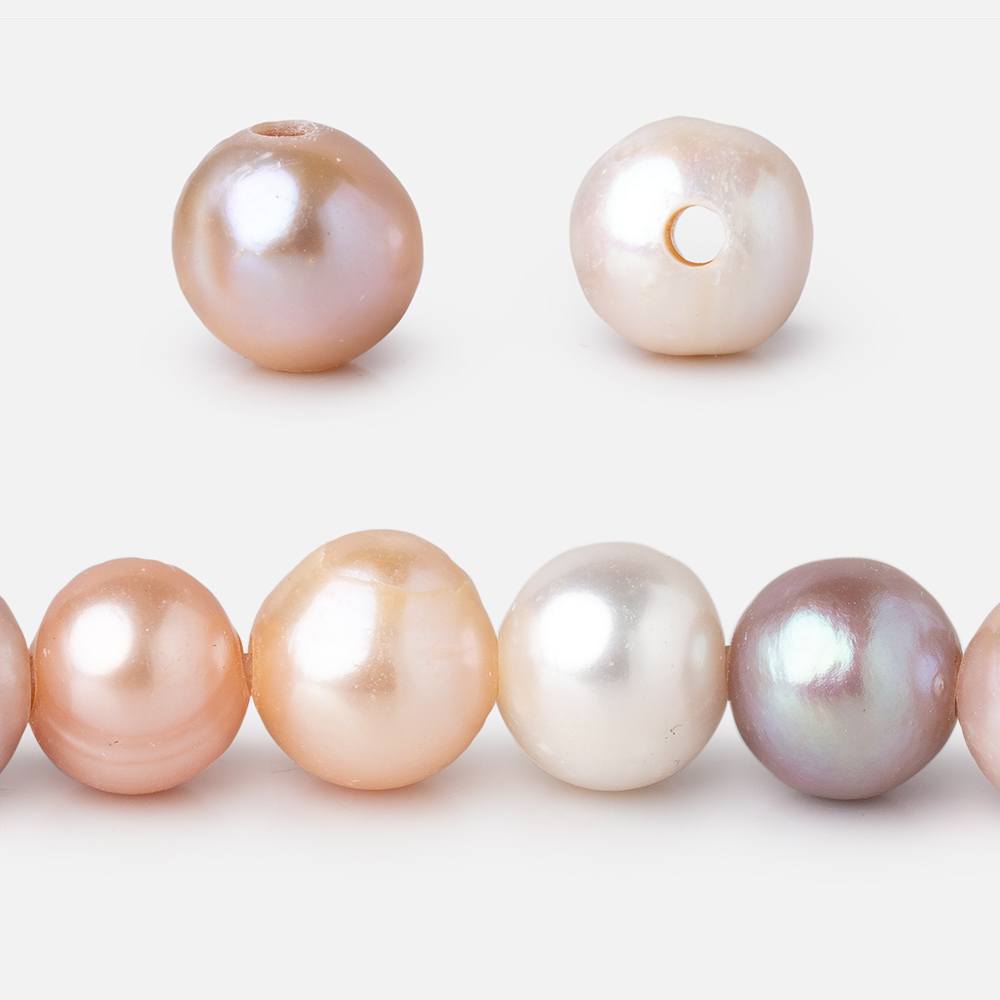 9.5-10.5mm Tri-Color Off Round Large Hole Freshwater Pearls 8 inch 22 Beads