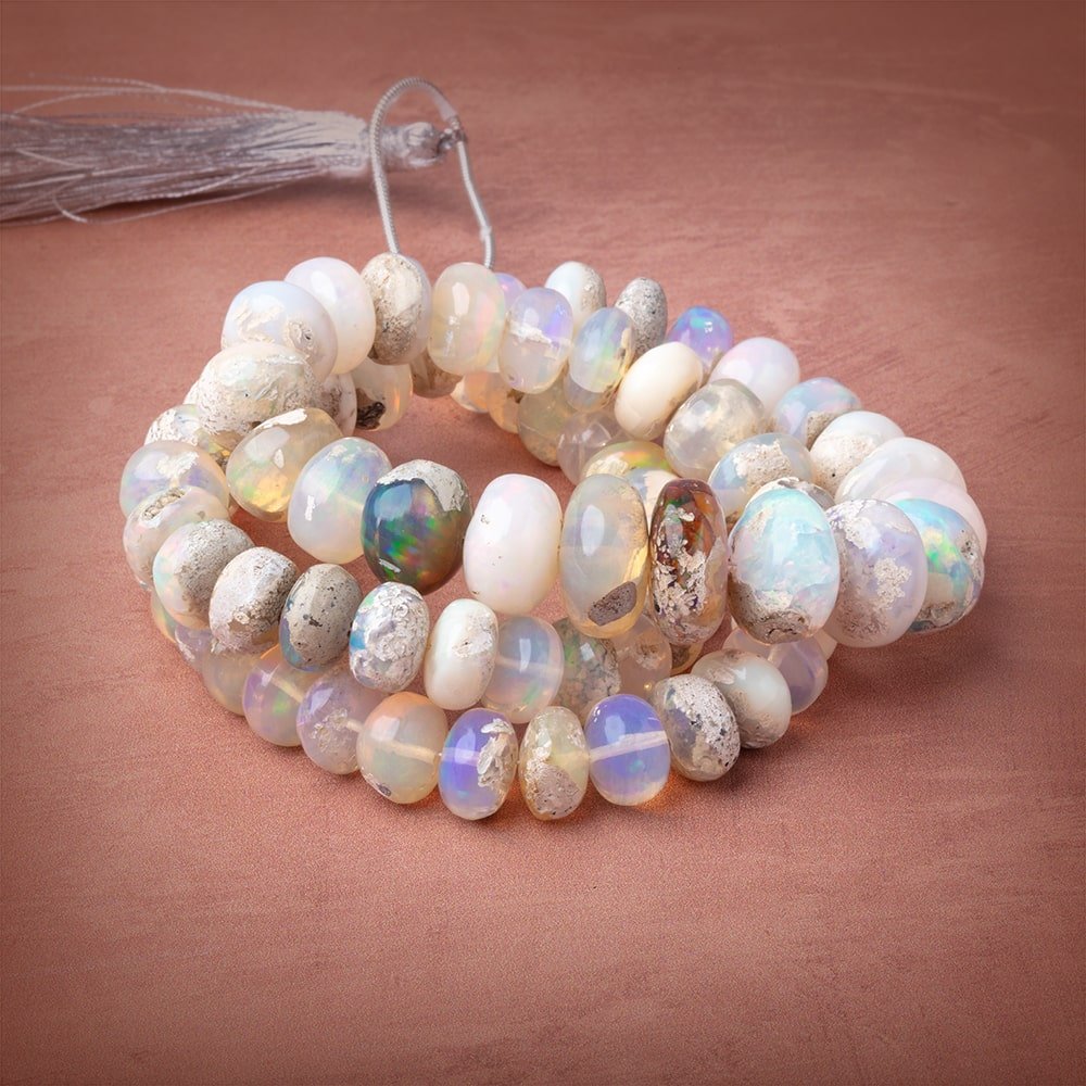 9.5-15mm Ethiopian Opal with Matrix Plain Rondelle Beads 20 inch 75 pieces AA