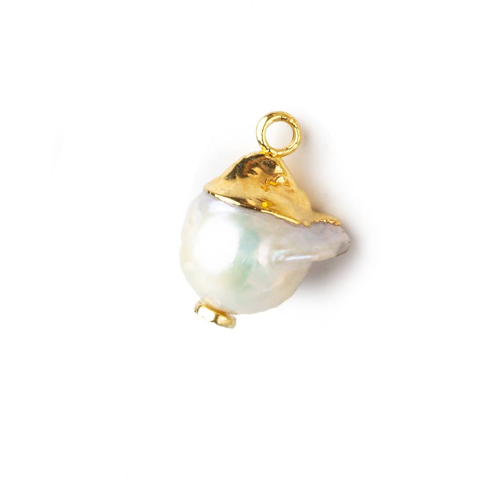 9.5mm Gold Leafed White Round Freshwater Pearl Pendant Focal Bead 1 piece