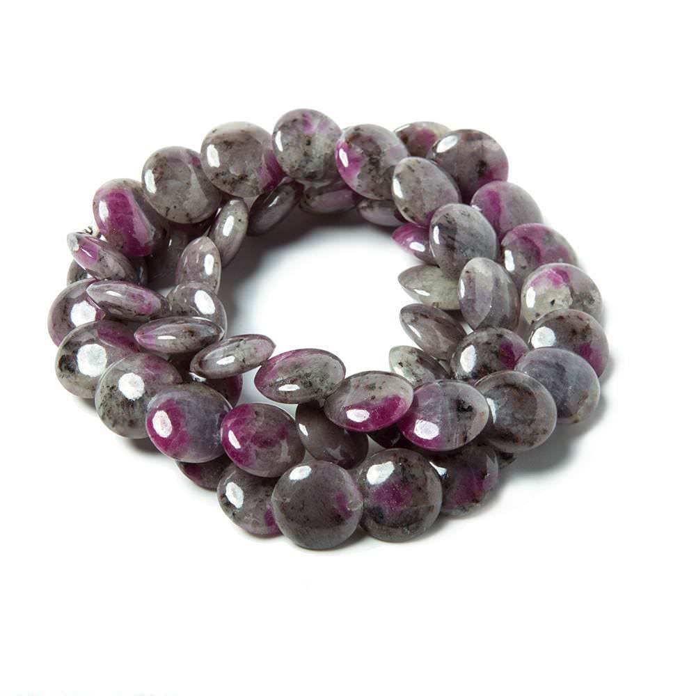 9.5mm Ruby in Marble Matrix plain coin overlapping beads 15 inches 54 pieces