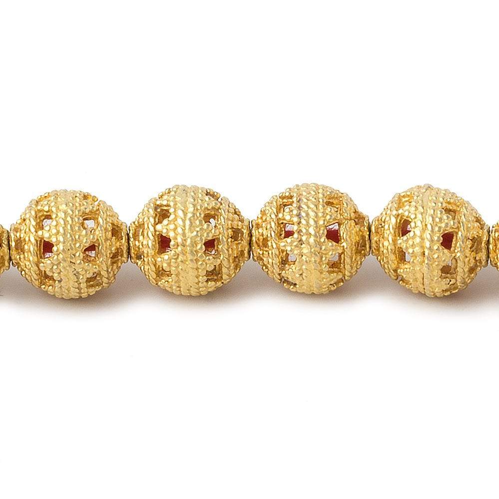 9mm 22kt Gold plated Filigree Ball Roval Bead 8 inch 21 pieces