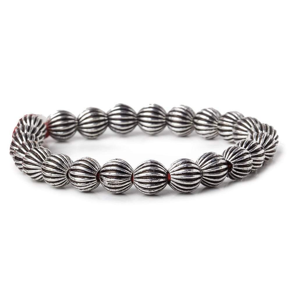 9mm Antiqued Sterling Silver Plated Copper Bead Fluted Round 8 inch 23 pcs