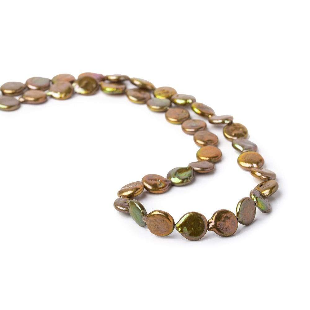 9mm Copper Brown Coin Freshwater Pearl Strand,38 pieces