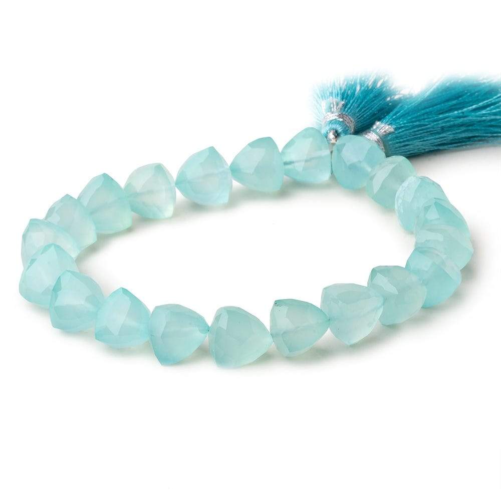 9mm Seafoam Blue Chalcedony straight drilled faceted trillions 8 inch 21 beads