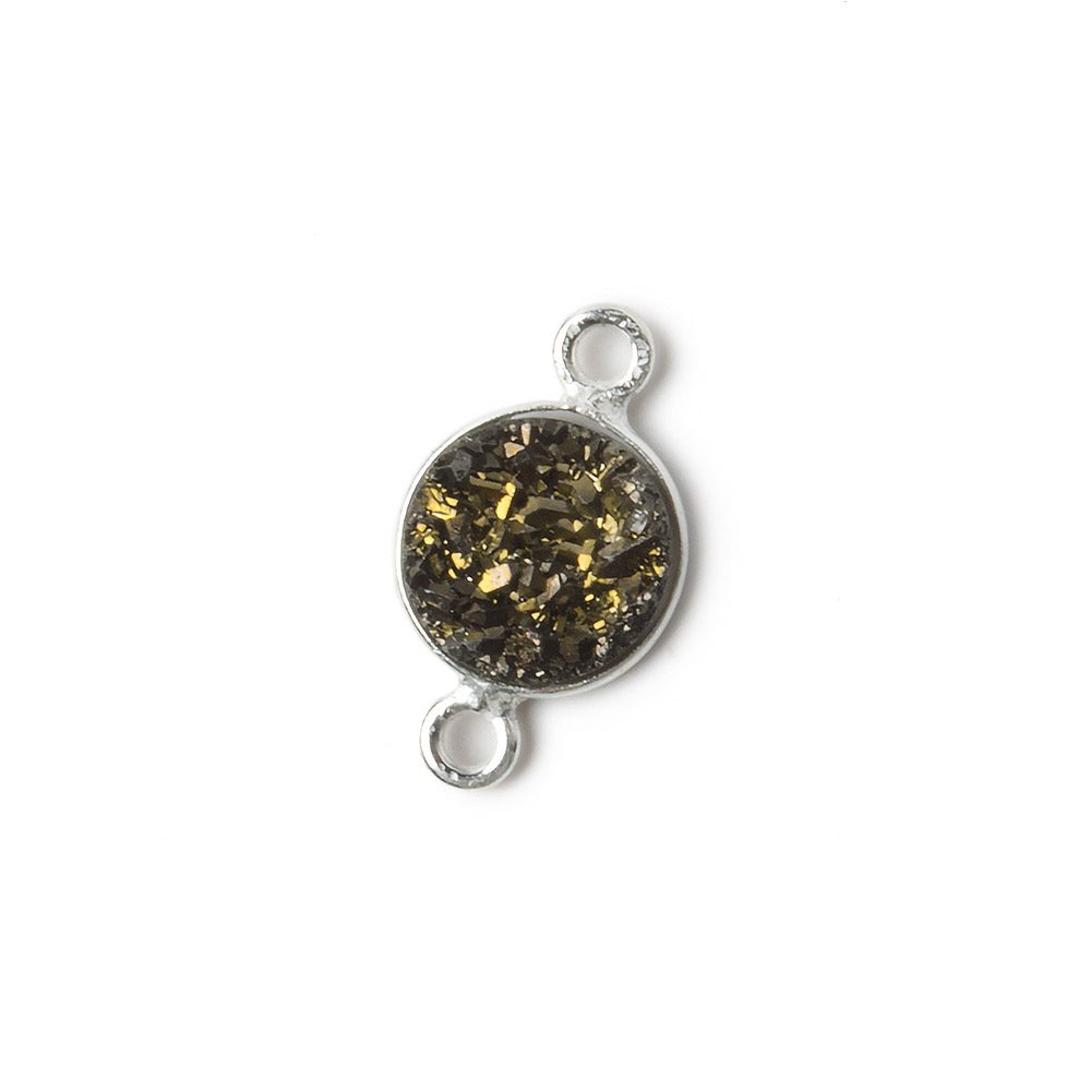 9mm Silver .925 Bezel Metallic Bronze Drusy Coin Connector 1 piece