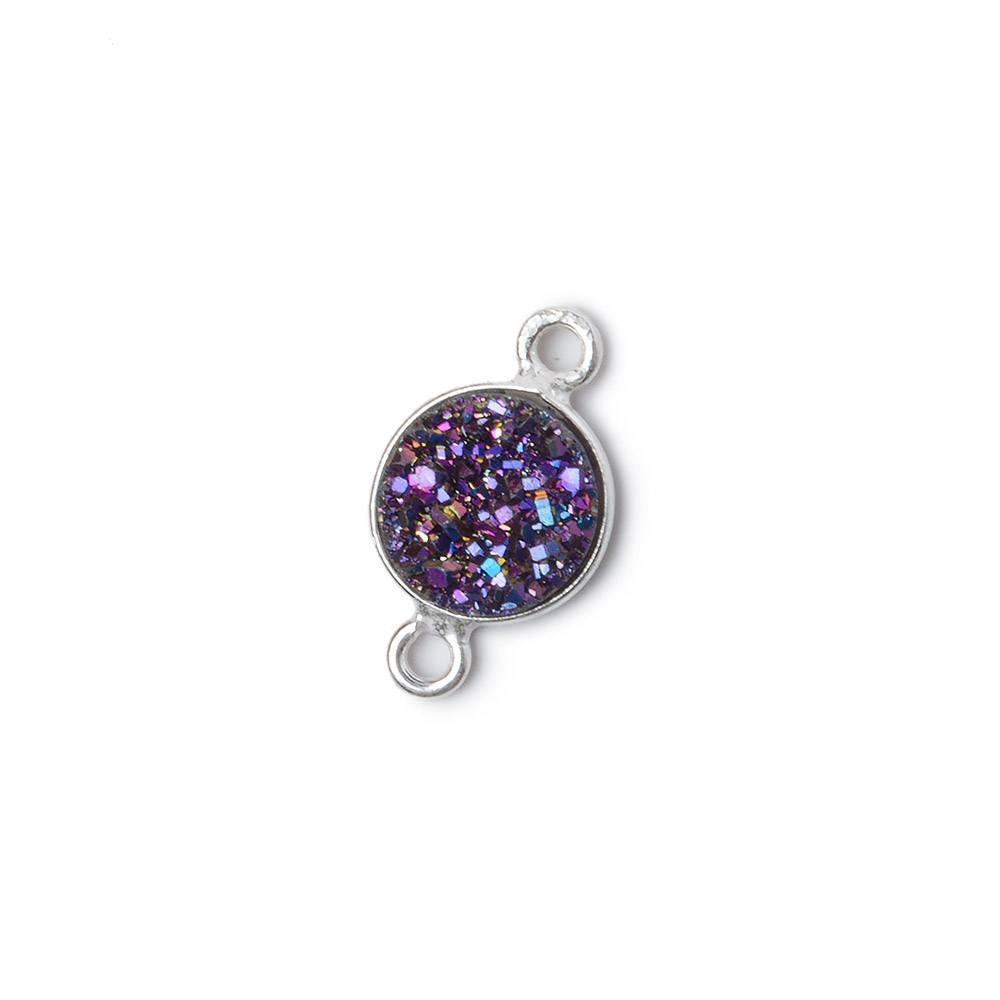 9mm Silver .925 Bezel Mystic Peacock Drusy Drusy Coin Connector 1 piece