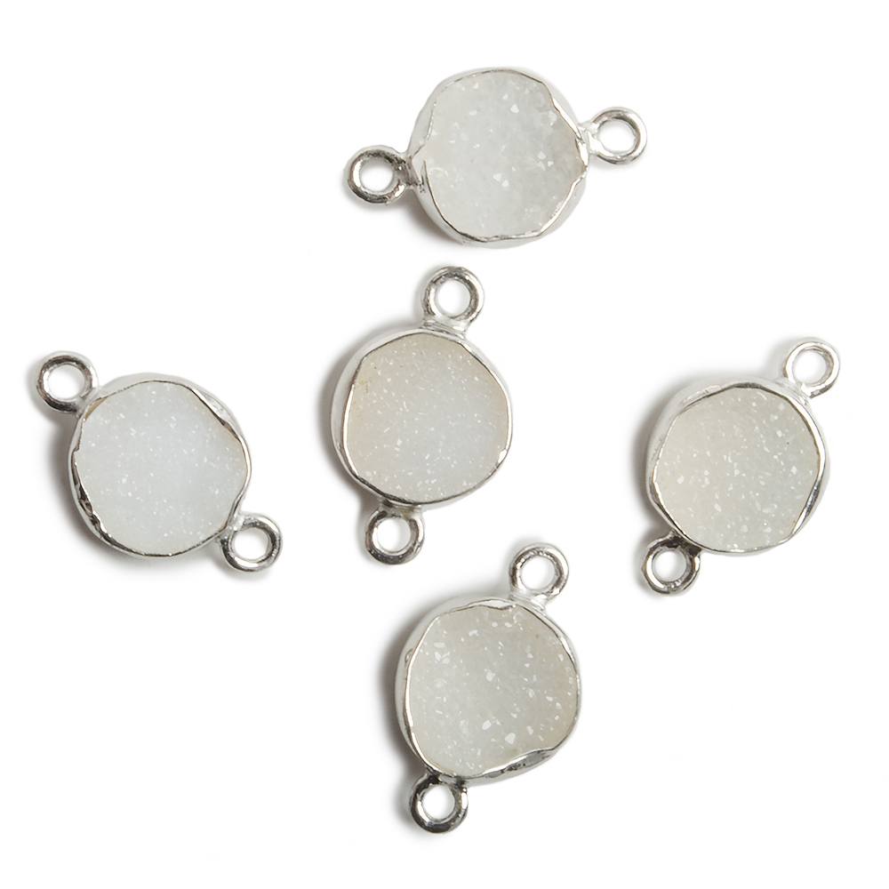 9mm Silver Bezel White Drusy Coin 2 ring Charm Connector 1 piece