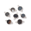 9mm Sterling Silver Bezel Black Drusy Coin Connector 1 piece