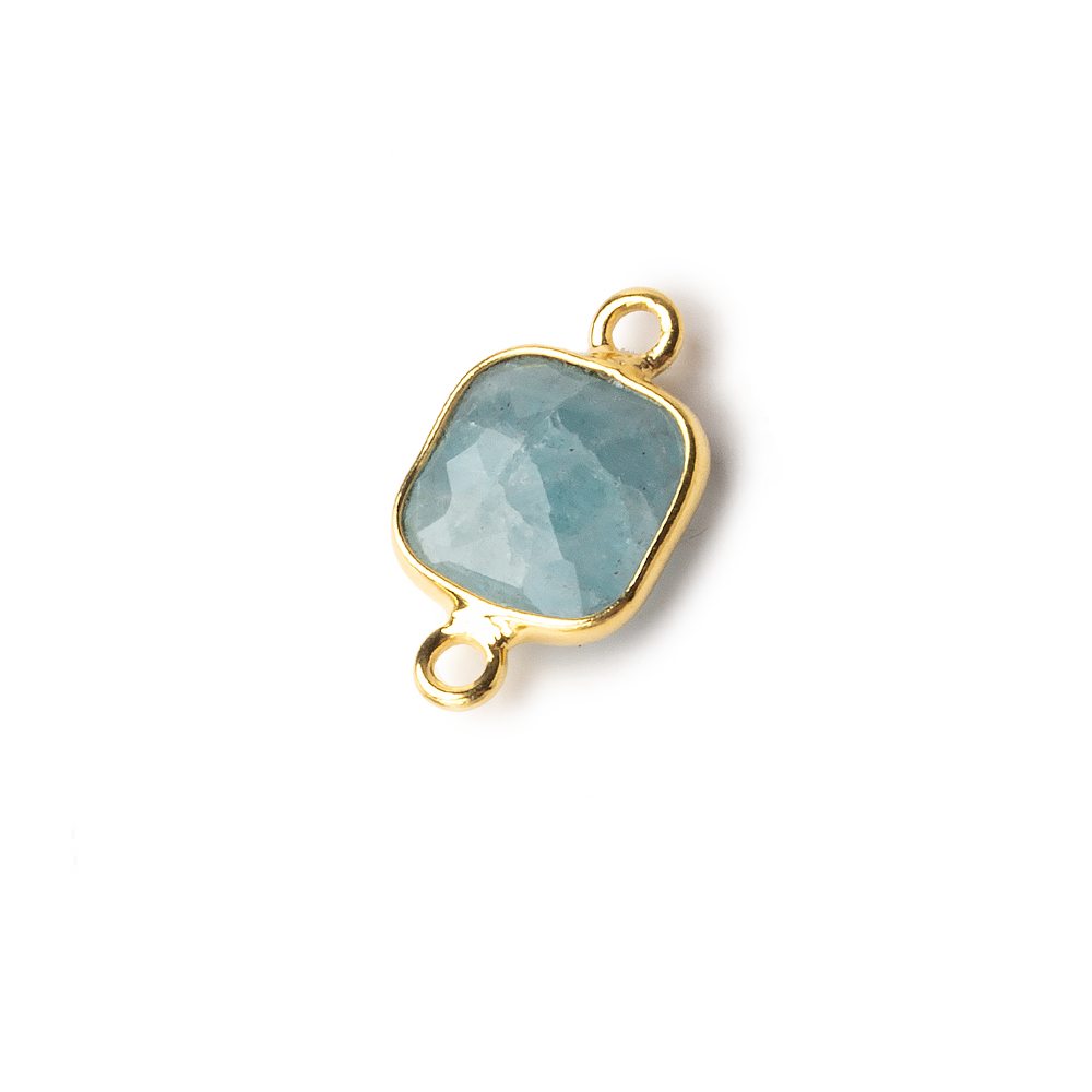 9mm Vermeil Bezel Aquamarine faceted cushion Connector 1 focal bead