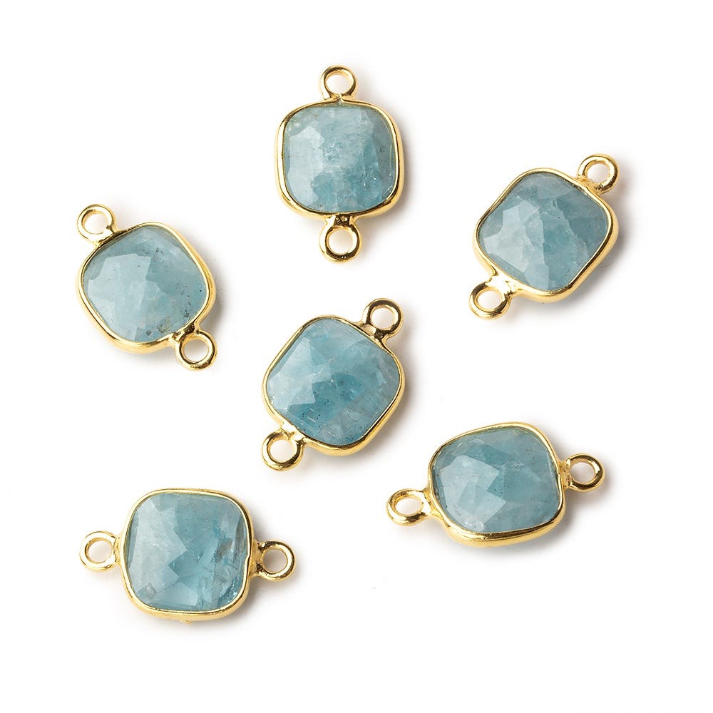 9mm Vermeil Bezel Aquamarine faceted cushion Connector 1 focal bead