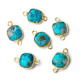 9mm Vermeil Bezel Enhanced Turquoise faceted cushion Connector 1 focal bead