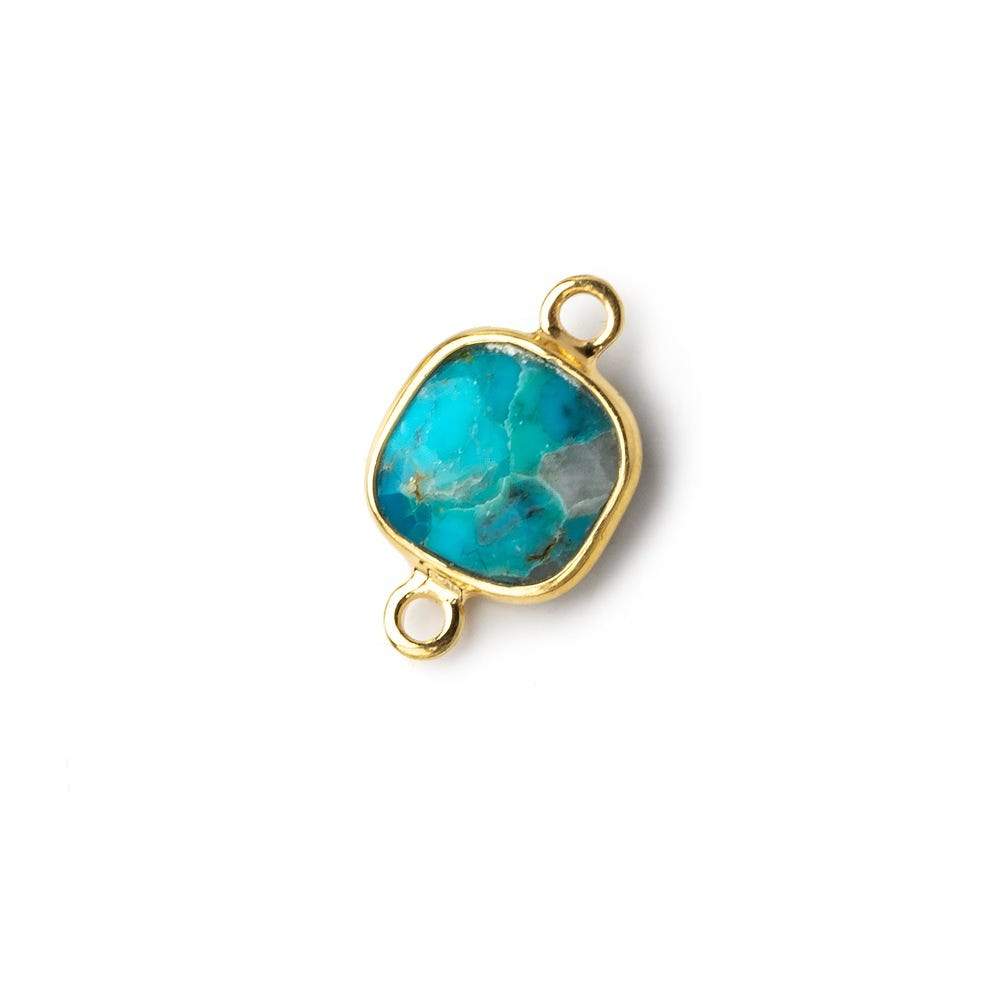9mm Vermeil Bezel Enhanced Turquoise faceted cushion Connector 1 focal bead