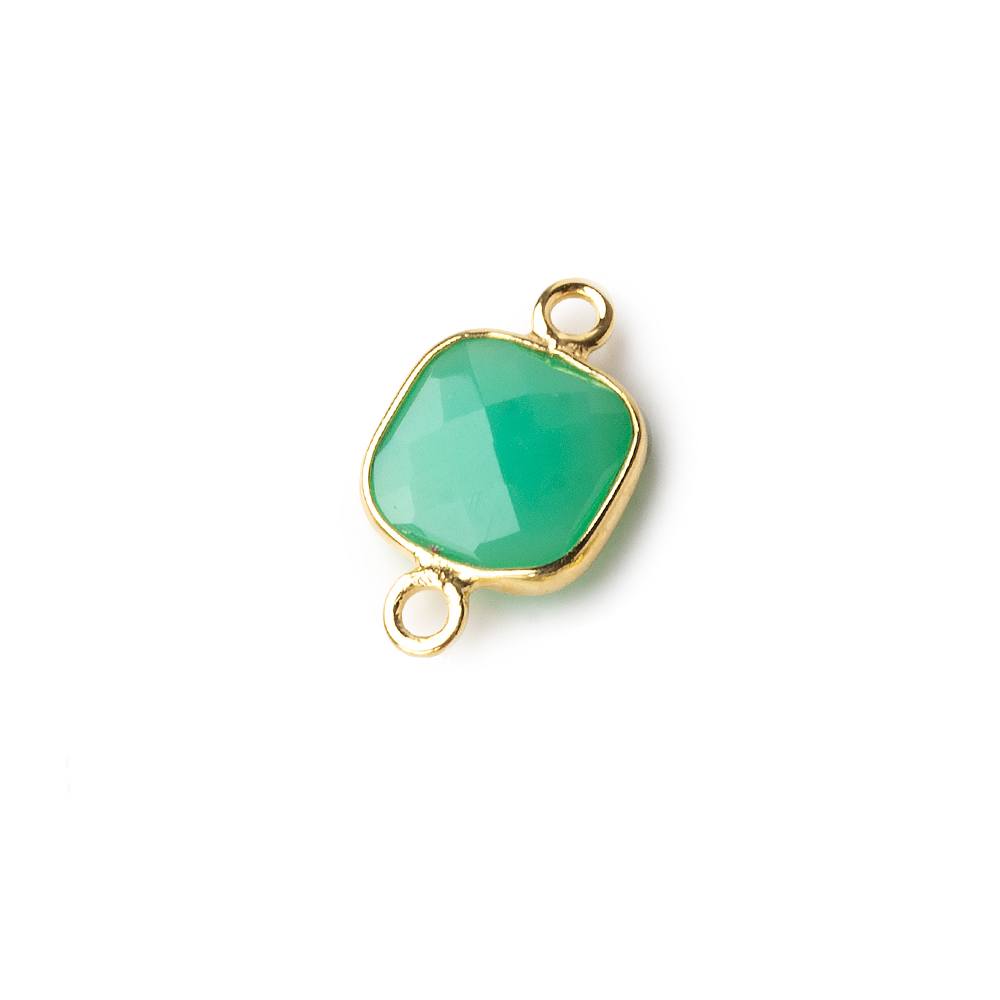 9mm Vermeil Bezel Green Onyx faceted cushion Connector 1 focal bead