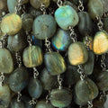 9x10-14x10mm Matte Labradorite plain nugget Black Gold plated Chain by the foot 17 beads per