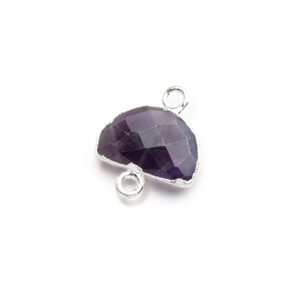 9x14mm Silver Leafed Amethyst Faceted Half Moon Focal Connector 1 piece