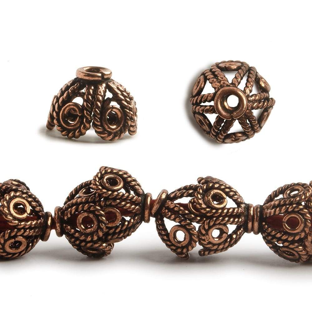9x15mm Copper Bead Cap Twisted Rope Filigree Design 8 inch 24 pcs