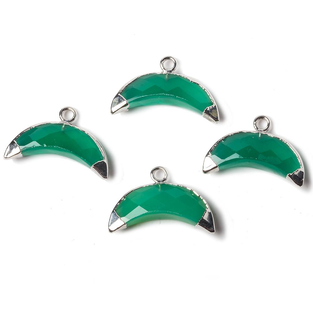 9x20mm Silver Leafed Green Onyx Cresent Moon Pendant 1 focal bead