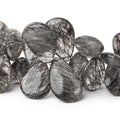9x6-22x14mm Black Tourmalinated Quartz Plain Pears 12 inch 80 Beads