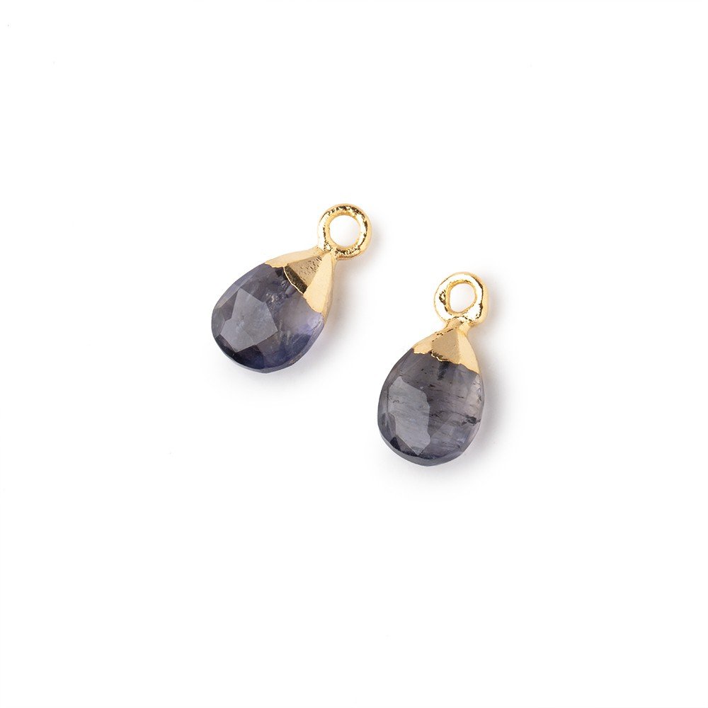 9x6mm Gold Leafed Iolite Faceted Pear Set of 2 Pendants