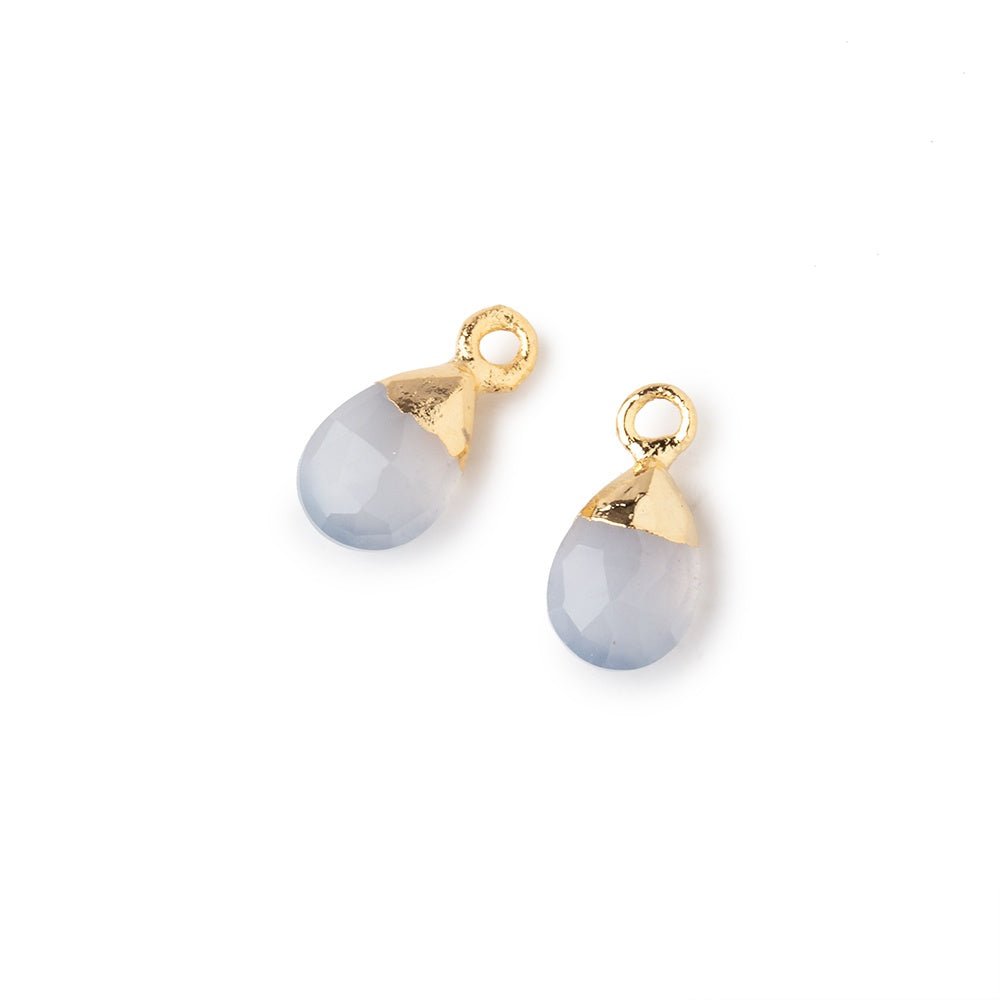 9x6mm Gold Leafed Natural Chalcedony Faceted Pear Set of 2 Pendants