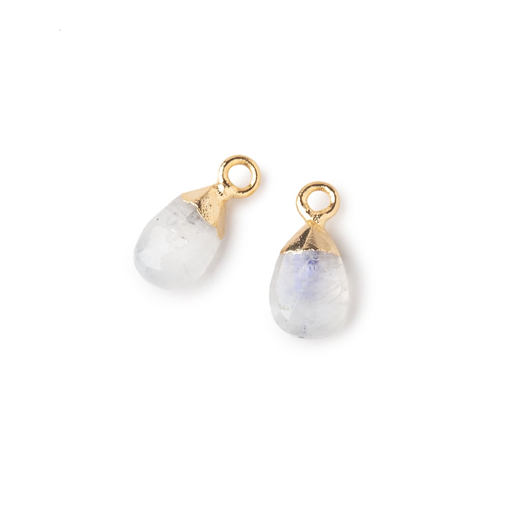 9x6mm Gold Leafed Rainbow Moonstone Faceted Pear Set of 2 Pendants