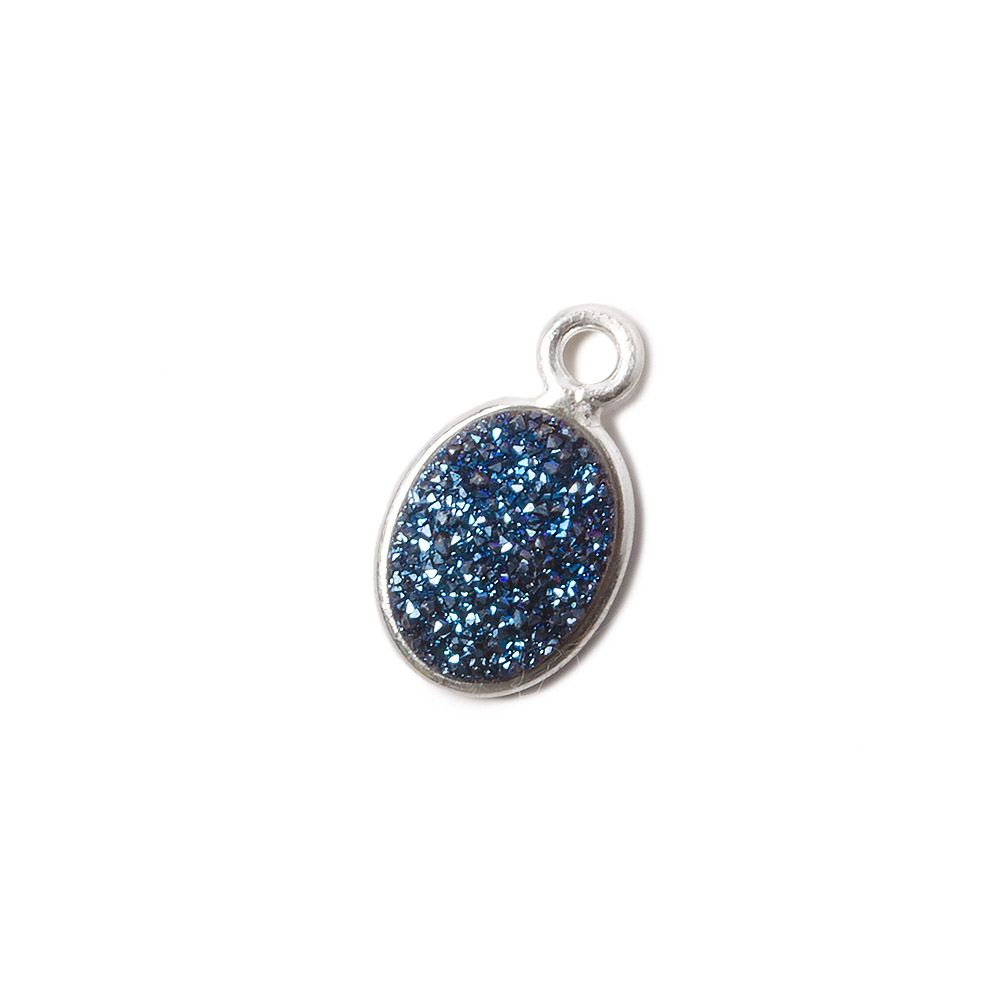 9x6mm Silver .925 Bezel Mystic Aegean Blue Drusy Oval Pendant Set of 4 Pieces
