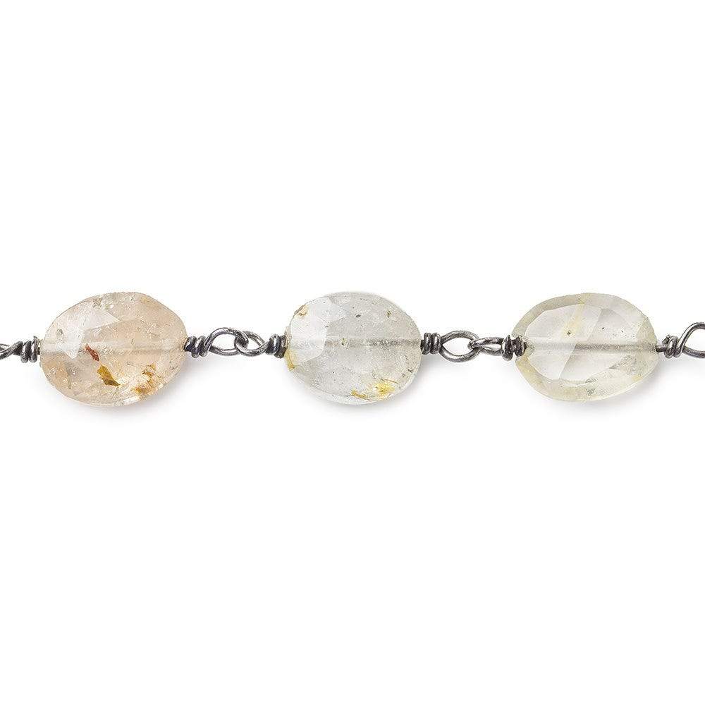 9x7-10x8mm Multi Topaz faceted oval Black Gold .925 Silver Chain by the foot 19 beads A