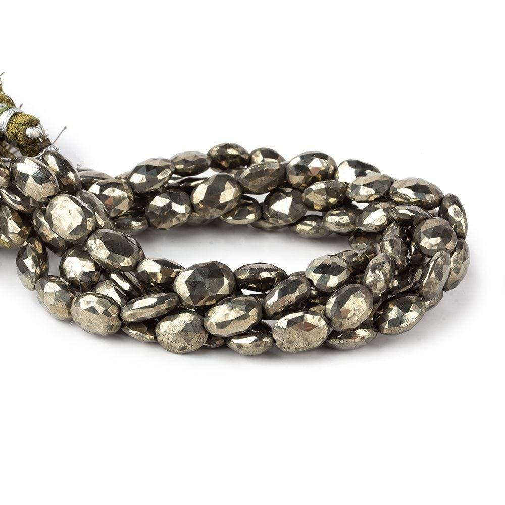 9x7-10x8mm Pyrite Straight Drilled Faceted Ovals 8 inch 21 beads