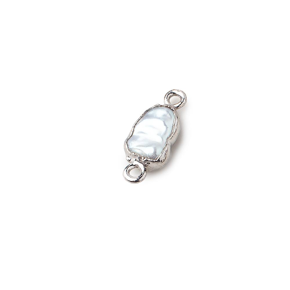 9x7-11x7mm Silver Leafed White Keshi Freshwater Pearl connector 1 piece