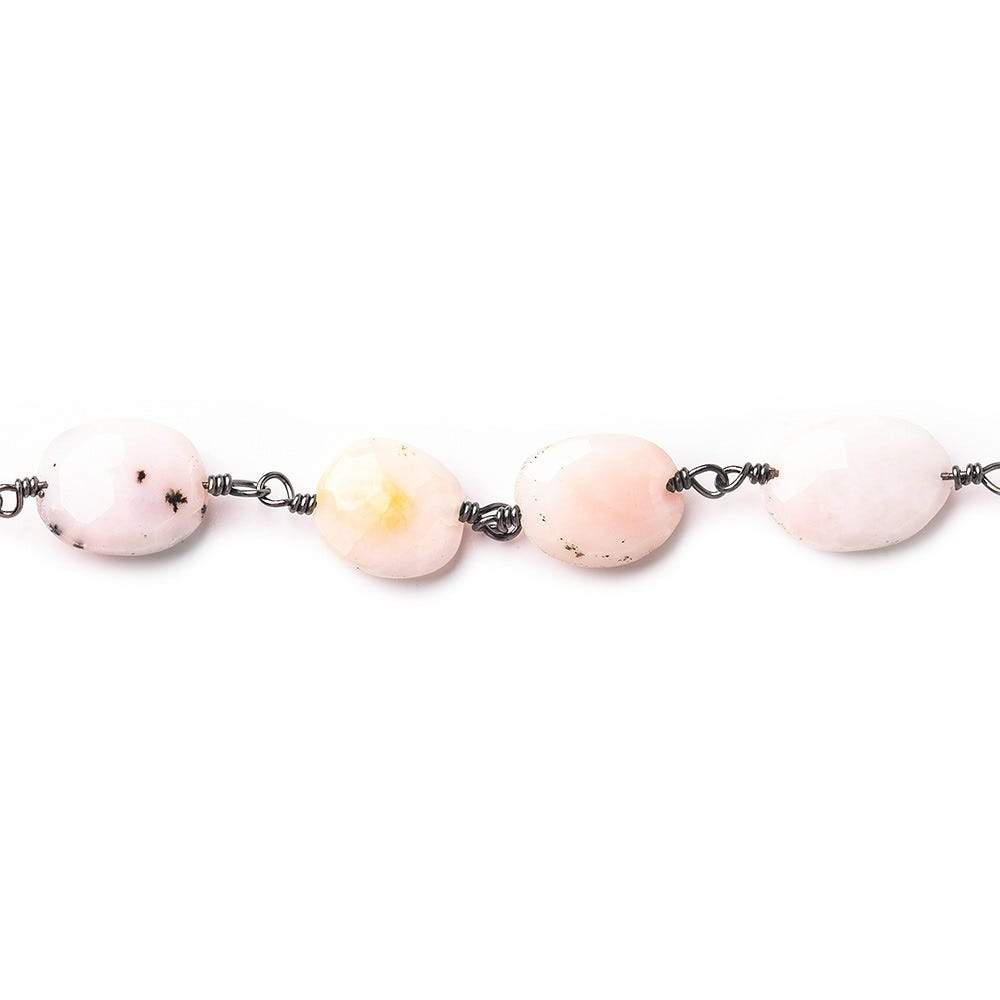 9x7-12x8mm Pink Peruvian Opal Faceted Oval Black Gold plated Chain by the foot