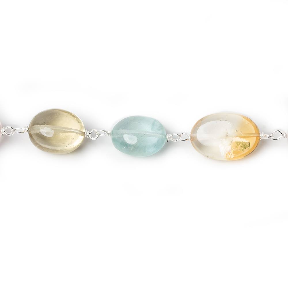 9x7-12x9mm Multi Gemstone plain nugget .925 Silver Chain by the foot 20 beads