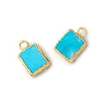 9x7mm Gold Leafed Synthetic Turquoise plain rectangle Pendant 1 focal bead