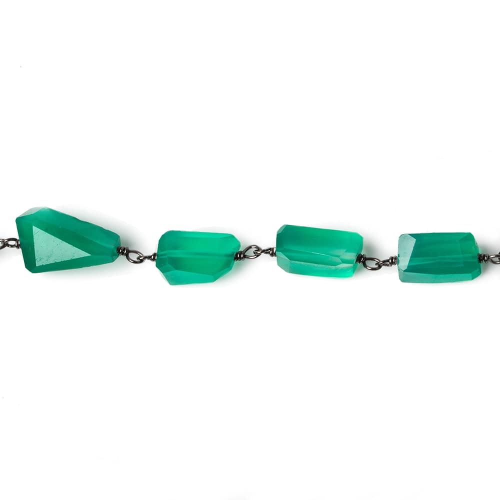 9x7mm Green Onyx faceted nugget Black Gold plated .925 Silver Chain by the foot 22 pcs