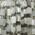9x7mm Platinum Moonstone faceted nugget Black Gold plated .925 Silver Chain by the foot 22 pcs