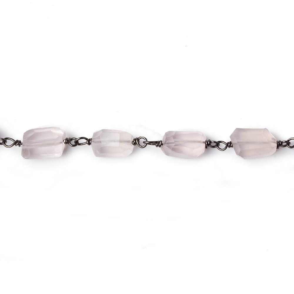 9x7mm Rose Quartz faceted nugget Black Gold plated .925 Silver Chain by the foot 22 pcs