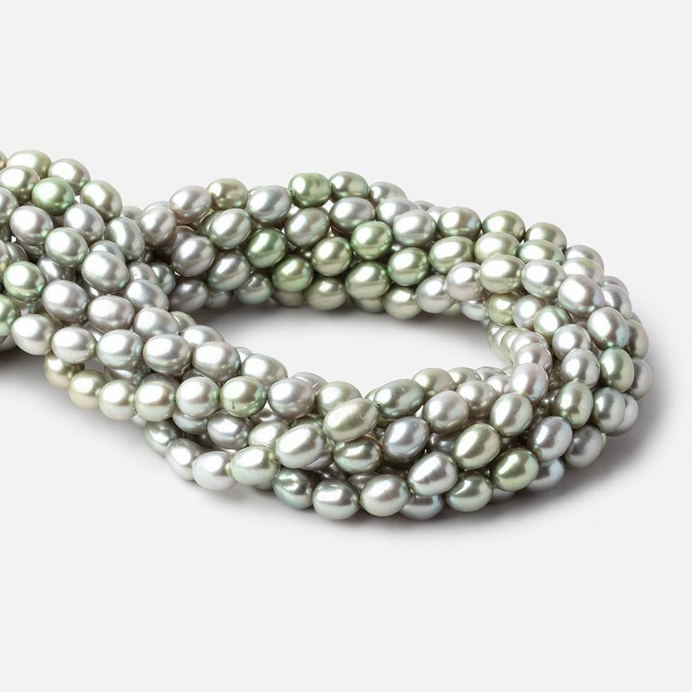9x7mm Sage Green Oval Freshwater Pearls 16 inch 42 pieces