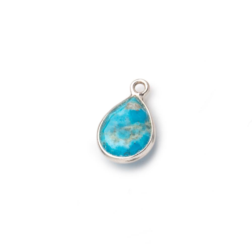 9x7mm Sterling Silver Bezel Turquoise Faceted Pear Pendant 1 Focal piece
